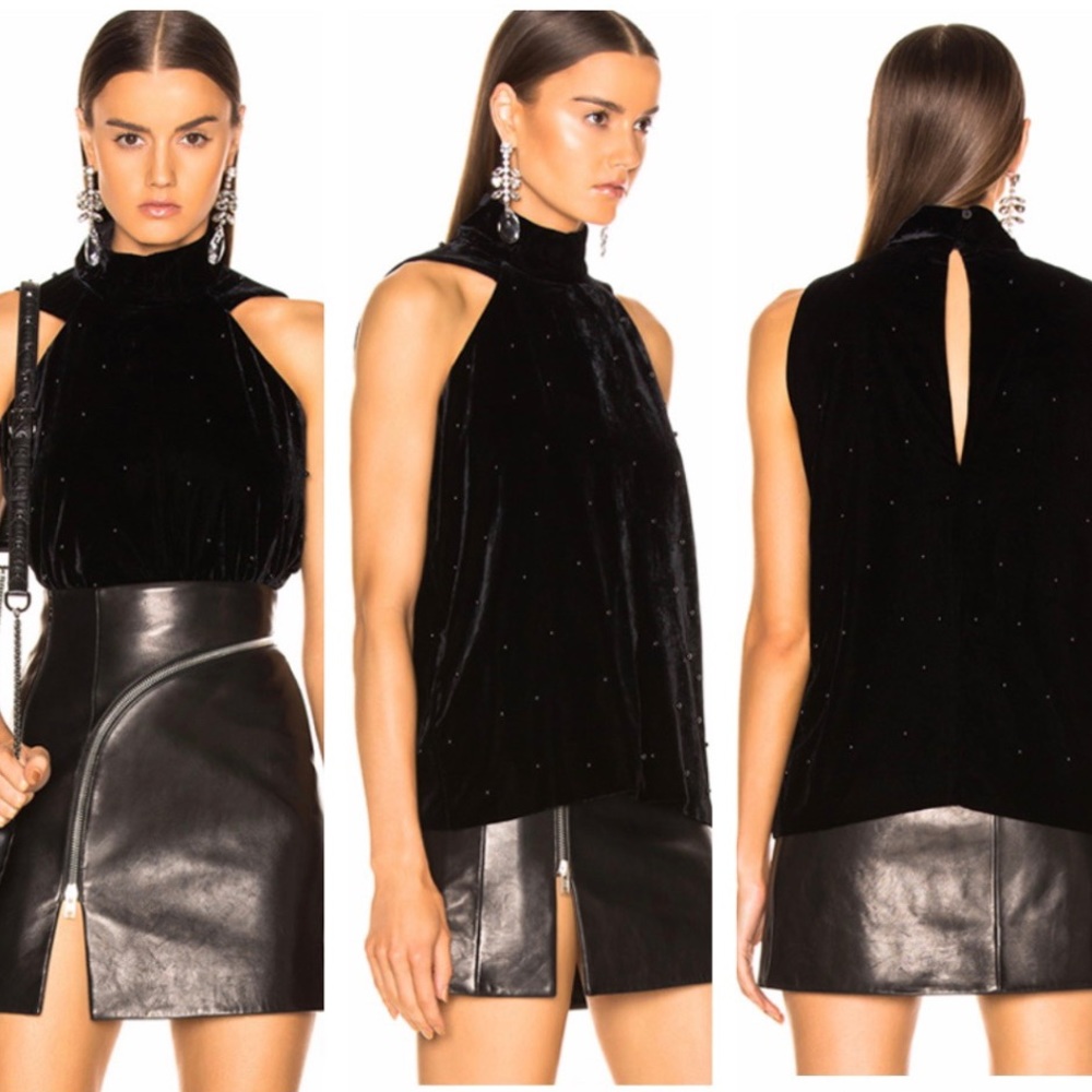 RtA Birdie Bead-Embellished Velvet Halter Top